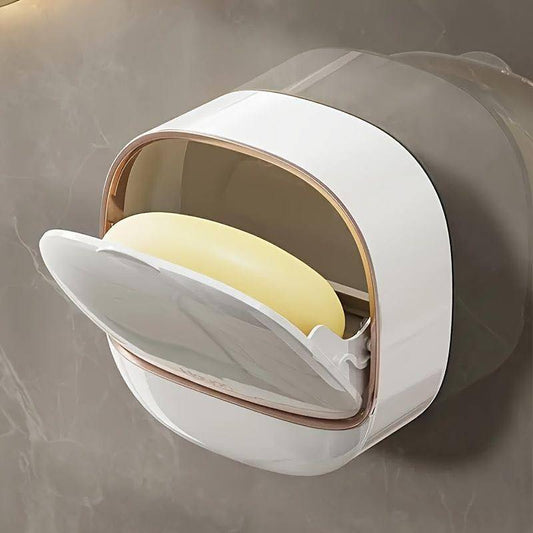 Wall Mounted Soap Holder with Lid and Tray(Comes with Free Self Adhesive Wall Hook)